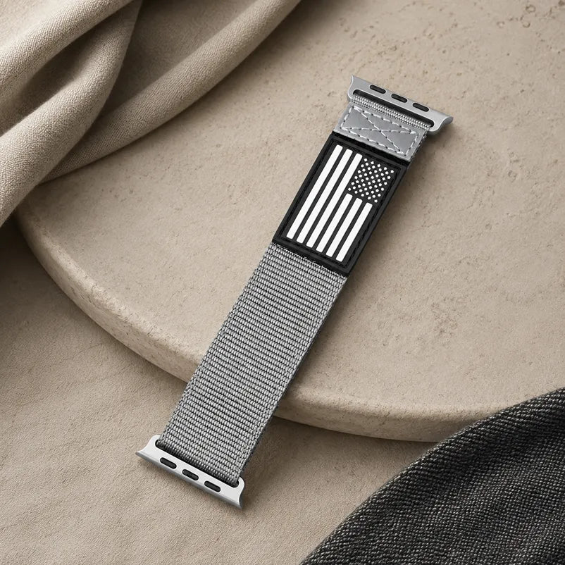 American Flag Nylon Apple Watch Band gray