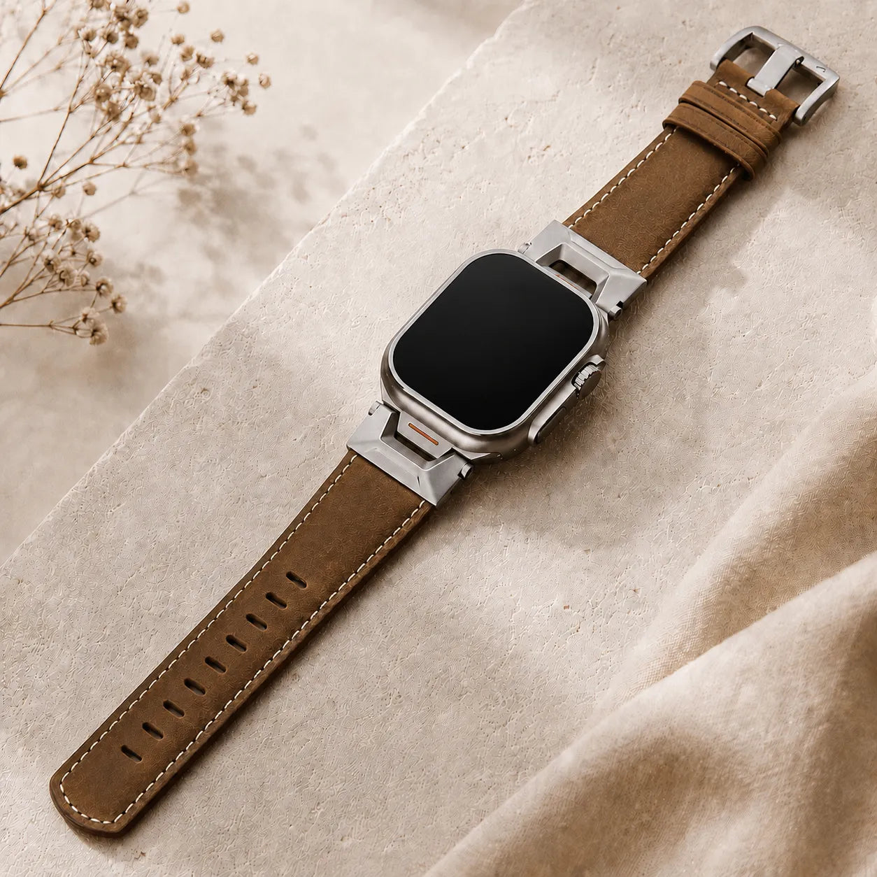Apple Watch Ultra Leather Band Mech Style Design brown
