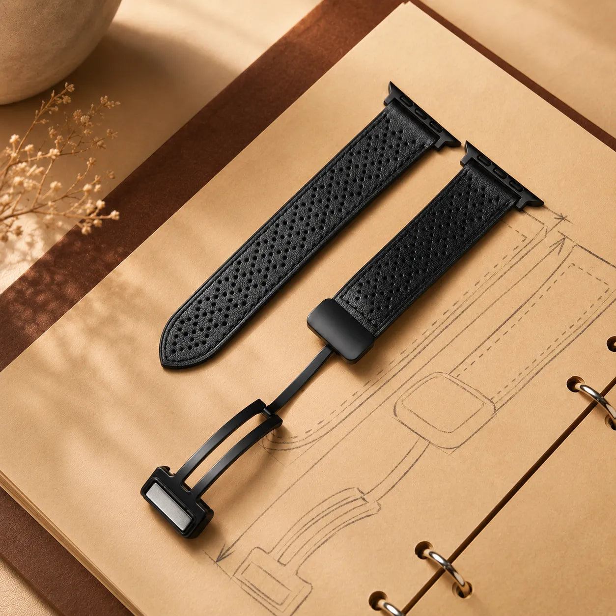 Breathable Leather Magnetic Apple Watch Band black