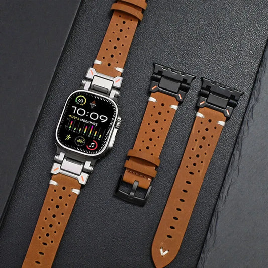 Leather Apple Watch Ultra Band - Mech Style & Breathable Design