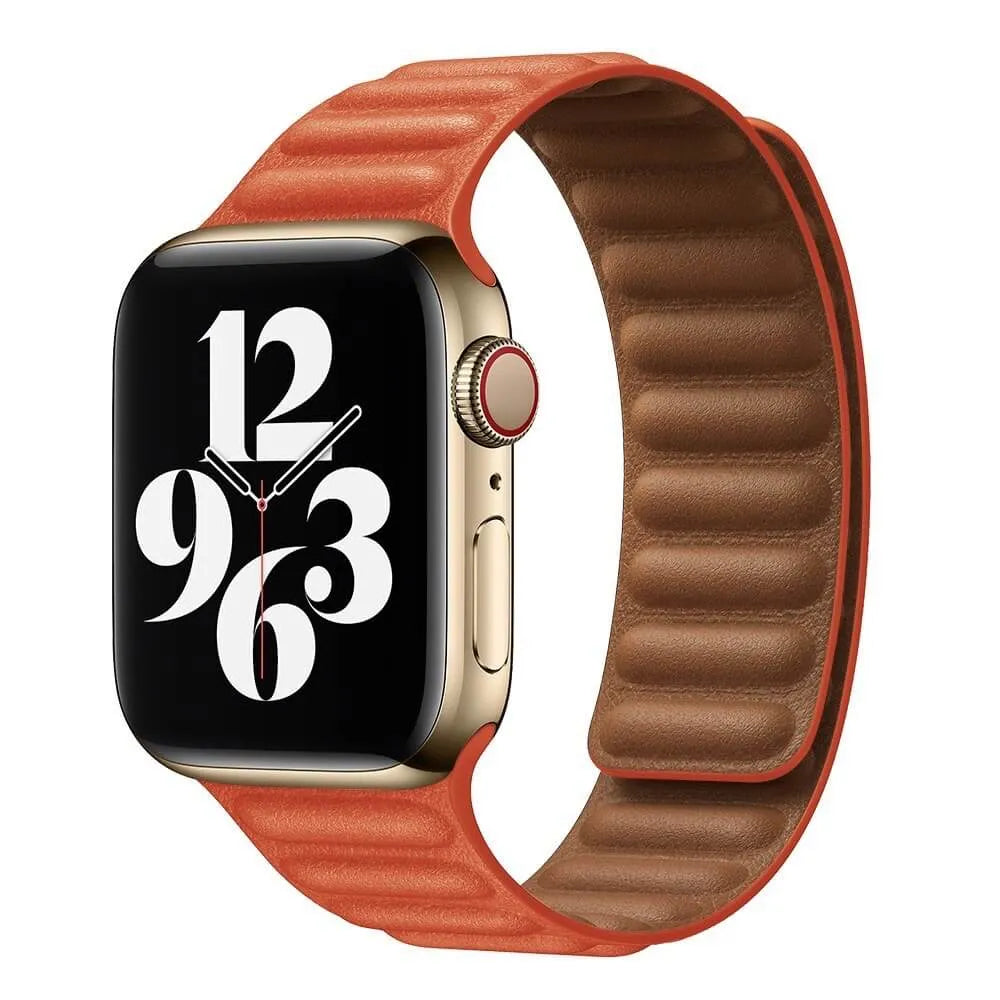 Magnetic Leather Link Apple Watch Band In Peach