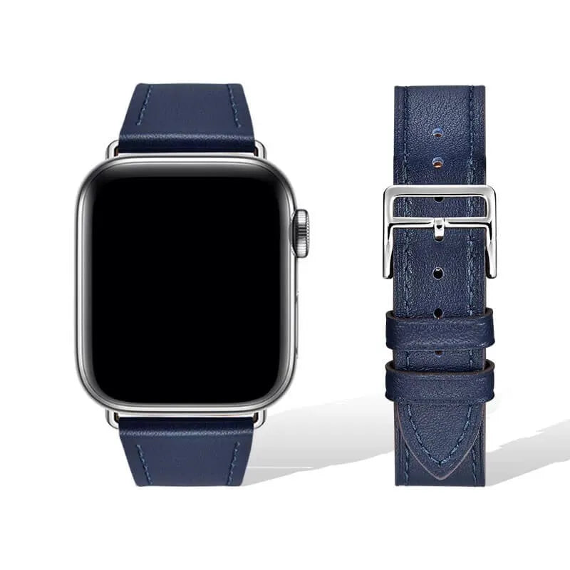 Bracelet de montre Apple Watch en cuir bleu marine de qualité