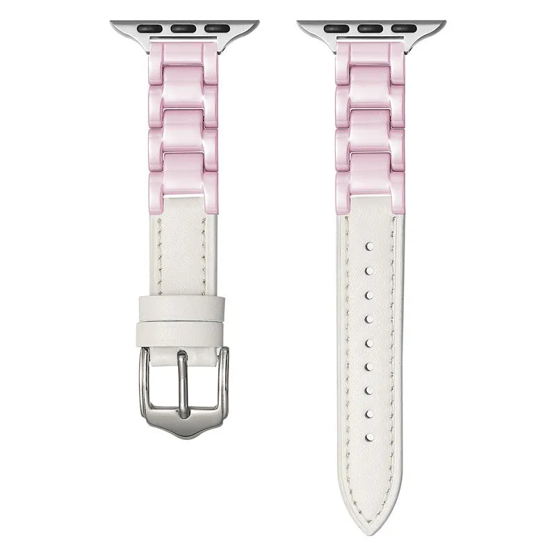 pink & white Two-Tone Ceramic Leather Apple Watch Band