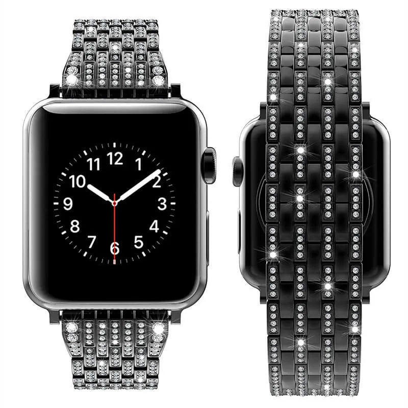 7-Row Diamond Metal Apple Watch Band - Black