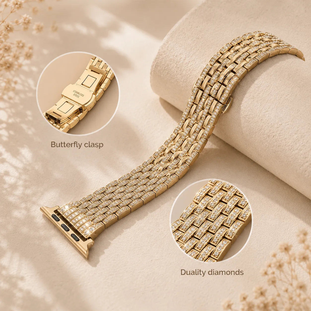 7-Row Diamond Metal Apple Watch Band detail