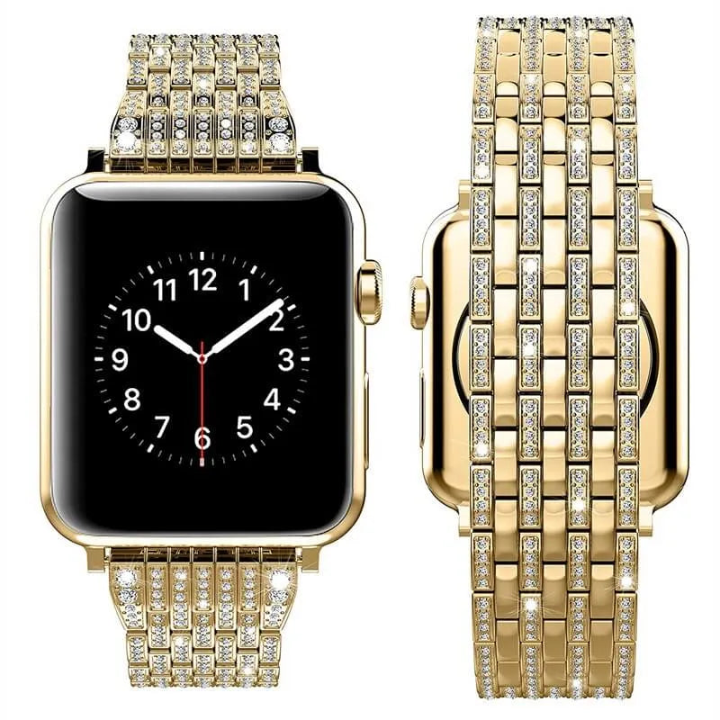 7-Row Diamond Metal Apple Watch Band - Gold