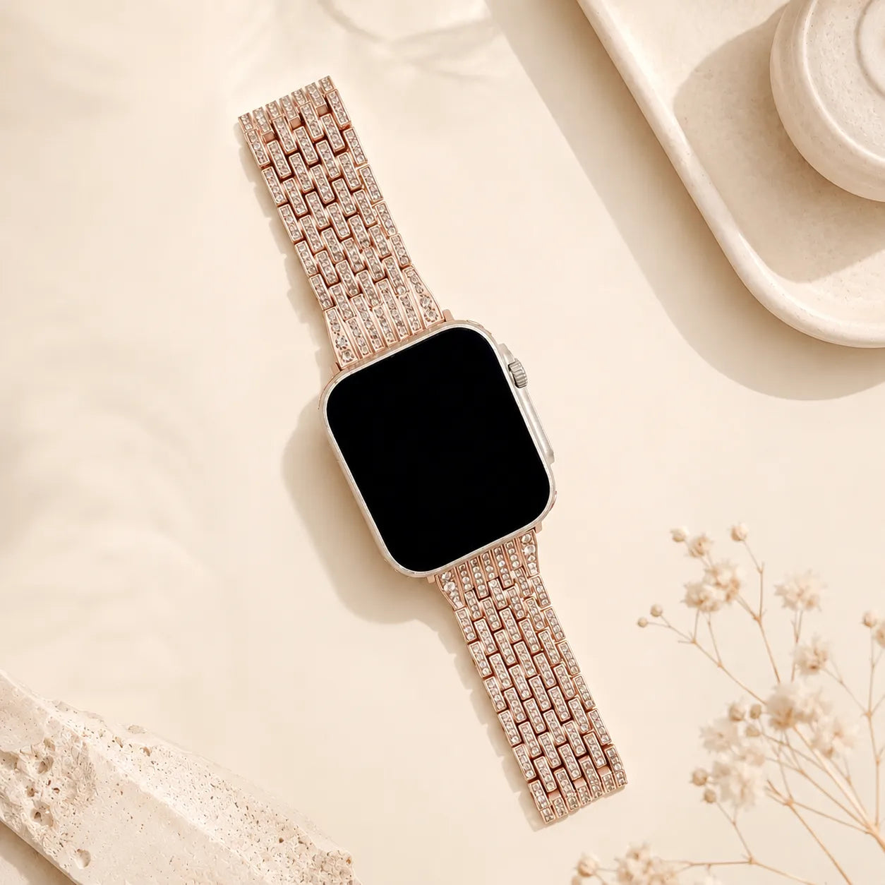 7-Row Diamond Metal Apple Watch Band rose gold