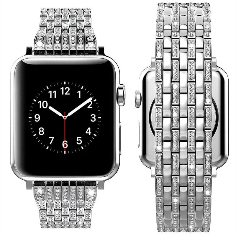 7-Row Diamond Metal Apple Watch Band - Silver