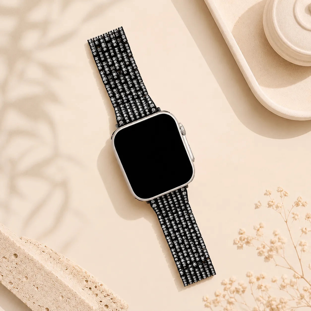 7-Row Diamond Metal Apple Watch Band black