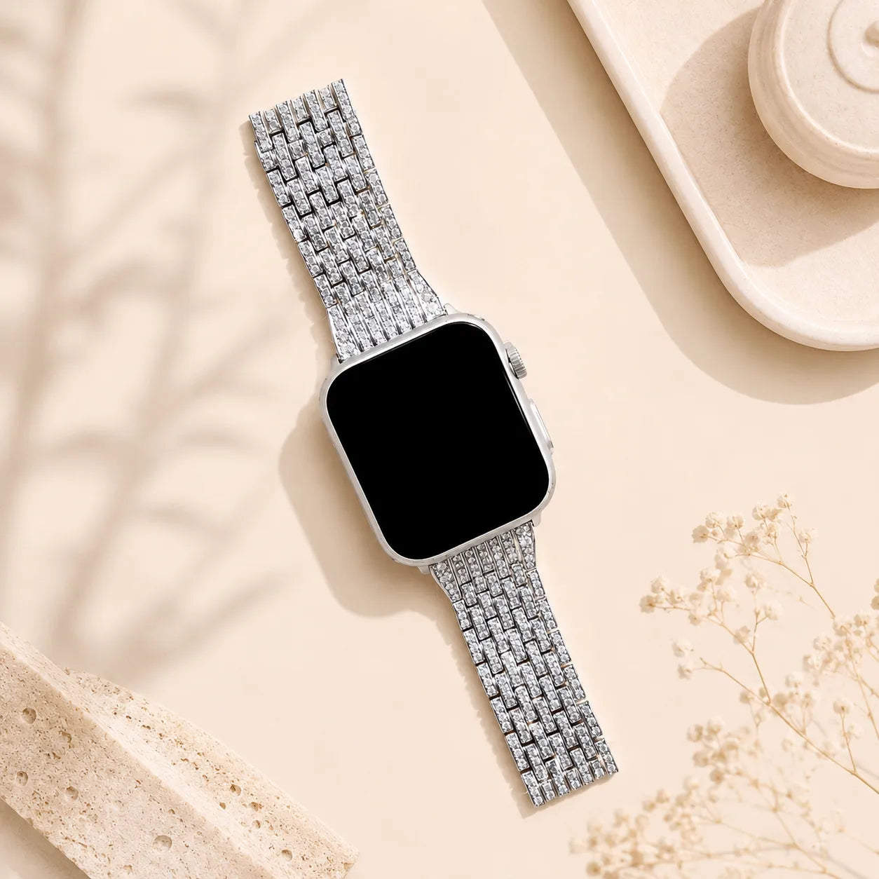 7-Row Diamond Metal Apple Watch Band silver