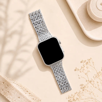 7-Row Diamond Metal Apple Watch Band silver