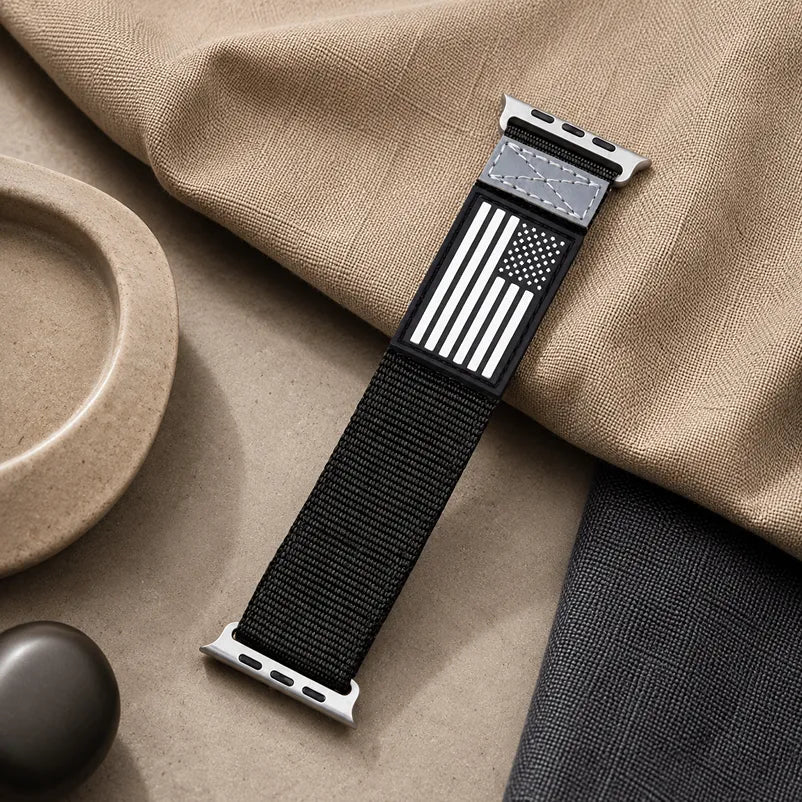 American Flag Nylon Apple Watch Band black