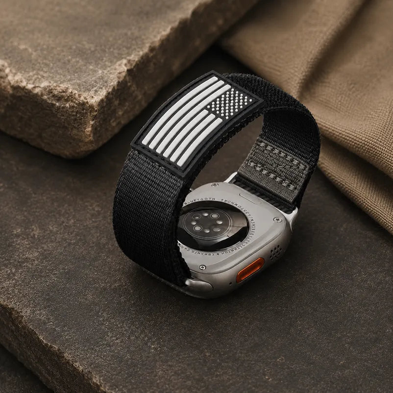 American Flag Nylon Apple Watch Band black back