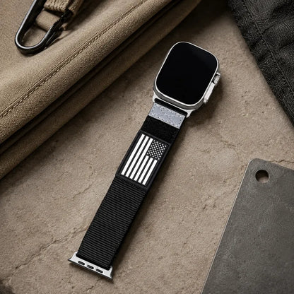 American Flag Nylon Apple Watch Band black view