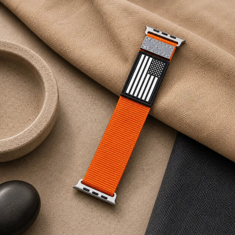 American Flag Nylon Apple Watch Band orange