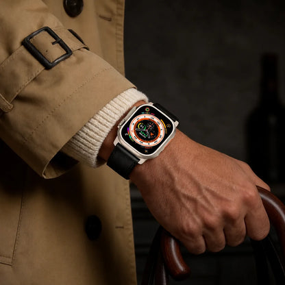 Apple Watch Black Leather Band black view