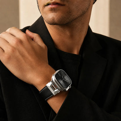 Apple Watch Ultra Leather Band Mech Style Design black view