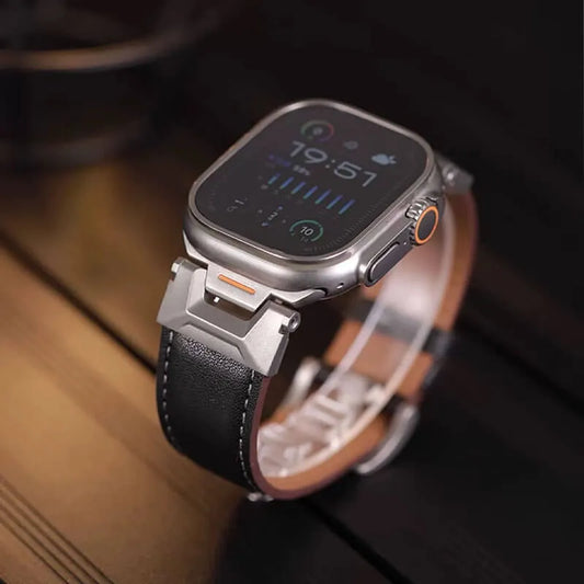 Apple Watch Ultra Leather Band in Black - Mech Style