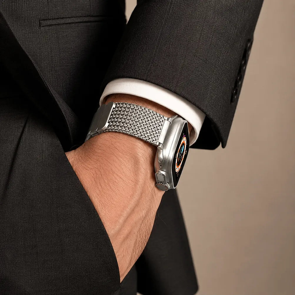 Braided Stainless Steel Magnetic Band for Apple Watch silver outfit