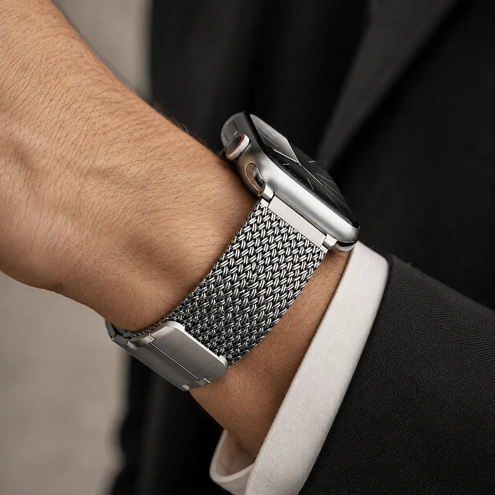 Braided Stainless Steel Magnetic Band for Apple Watch silver view