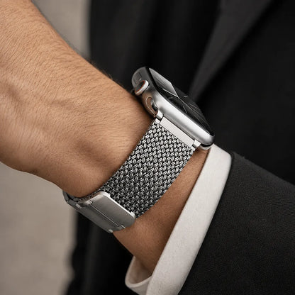 Braided Stainless Steel Magnetic Band for Apple Watch silver view