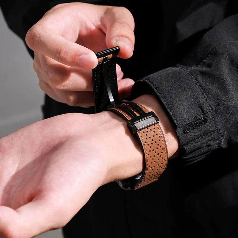 Breathable Leather Magnetic Apple Watch Band - Brown