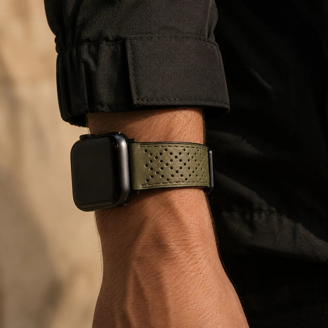 Breathable Leather Magnetic Apple Watch Band green outfit