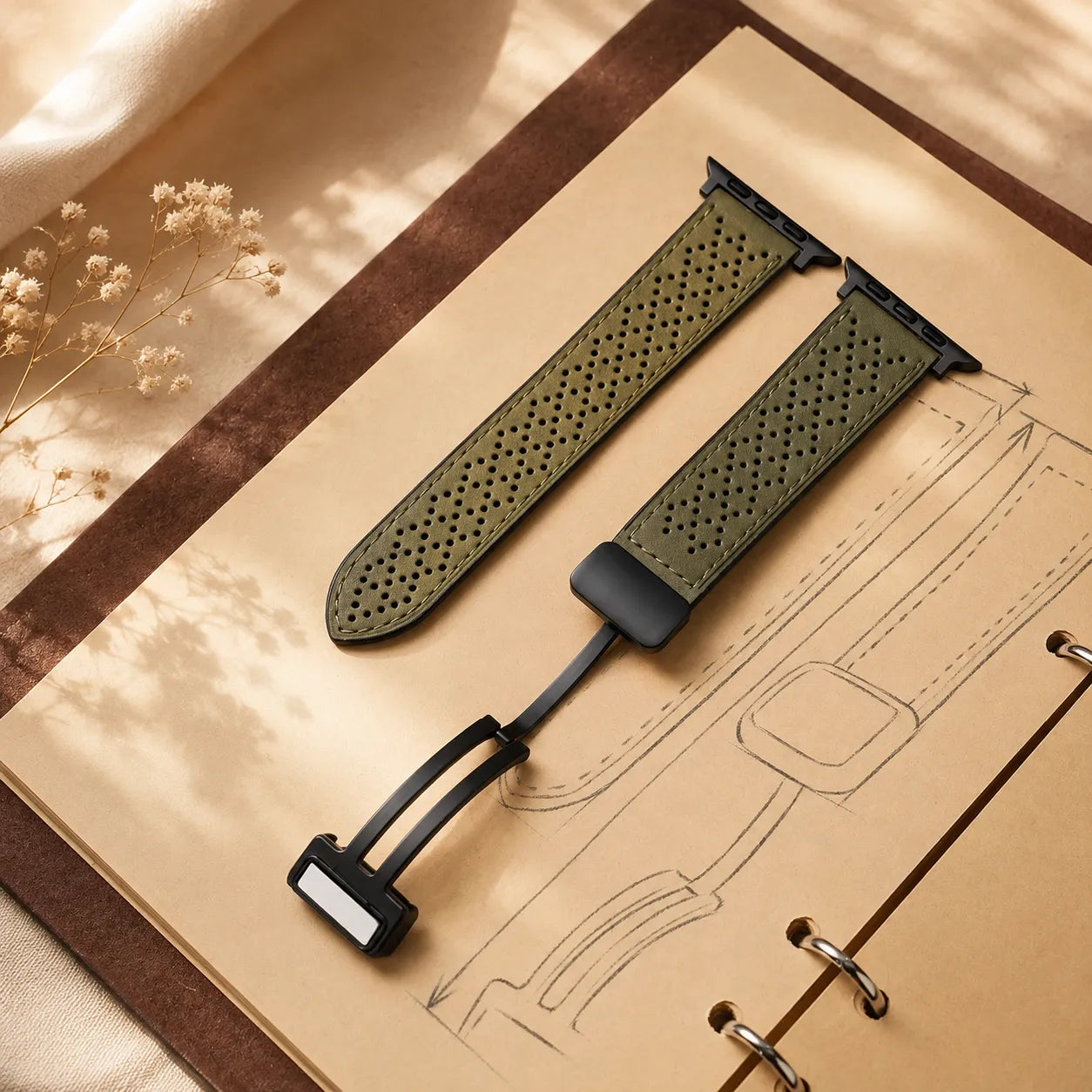 Breathable Leather Magnetic Apple Watch Band green