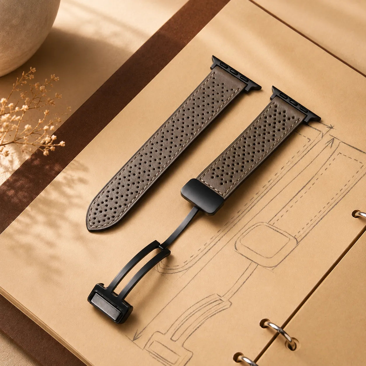 Breathable Leather Magnetic Apple Watch Band tan