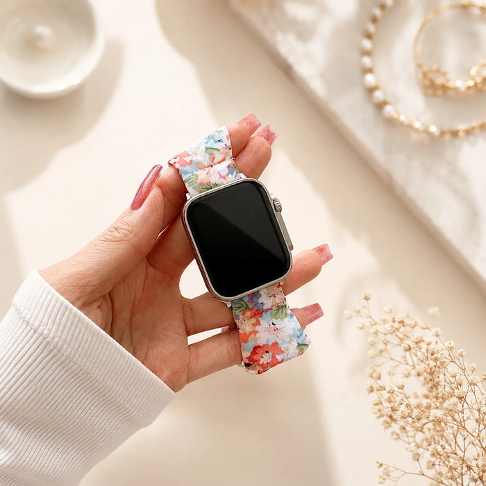 Bracelet chouchou Apple Watch fleuri Papillon rose