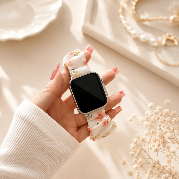 Bracelet chouchou Apple Watch fleuri Rose sauvage