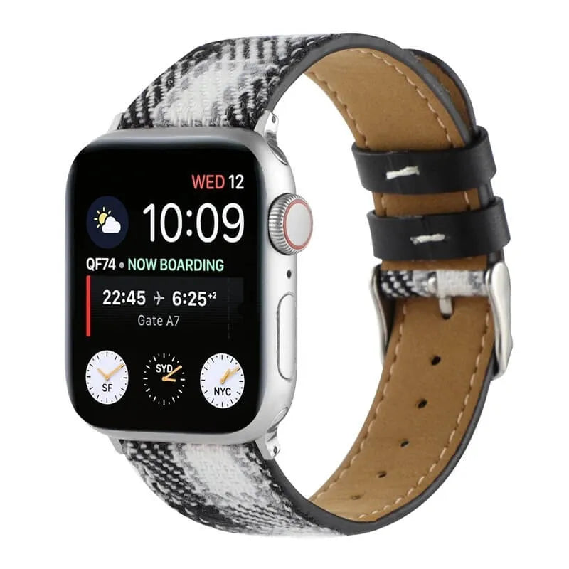 Retro Tweed Checkered Apple Watch Band - Black & White