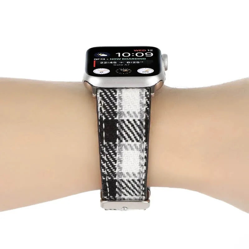 Retro Tweed Checkered Apple Watch Band - Black & White preview