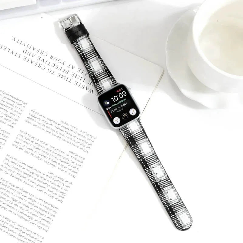 Retro Tweed Checkered Apple Watch Band - Black & White show