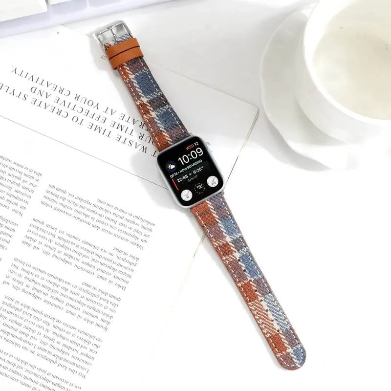 Retro Tweed Checkered Apple Watch Band - Blue show