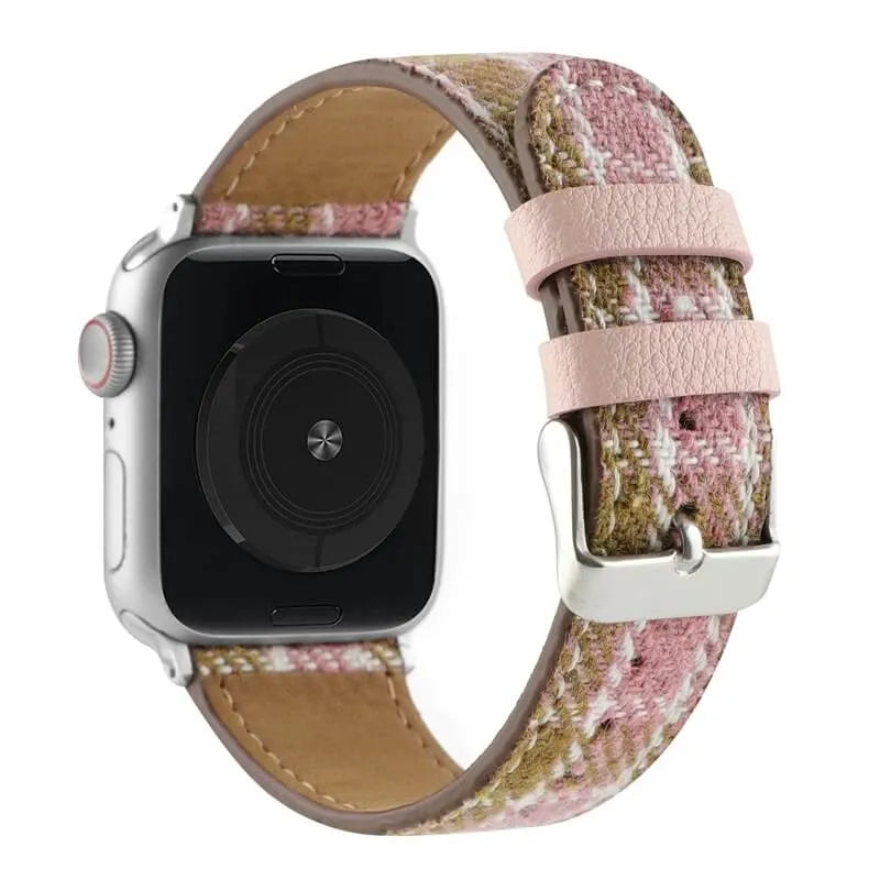 Retro Tweed Checkered Apple Watch Band - Pink back