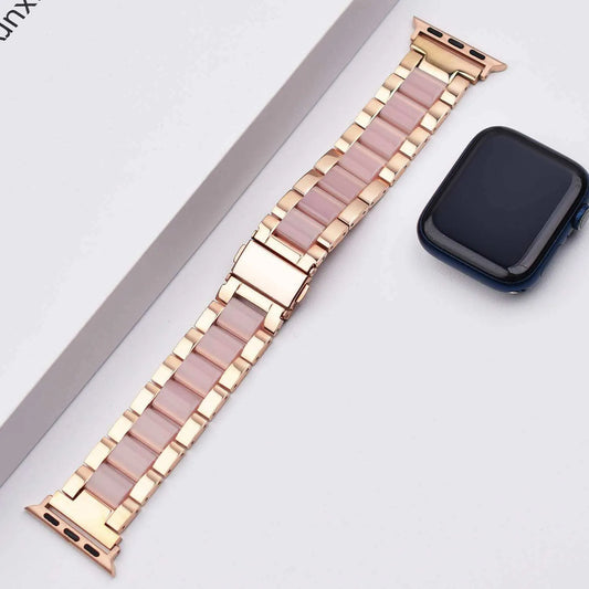 Colorful Resin Apple Watch Band - Rose Gold with Pink Accents