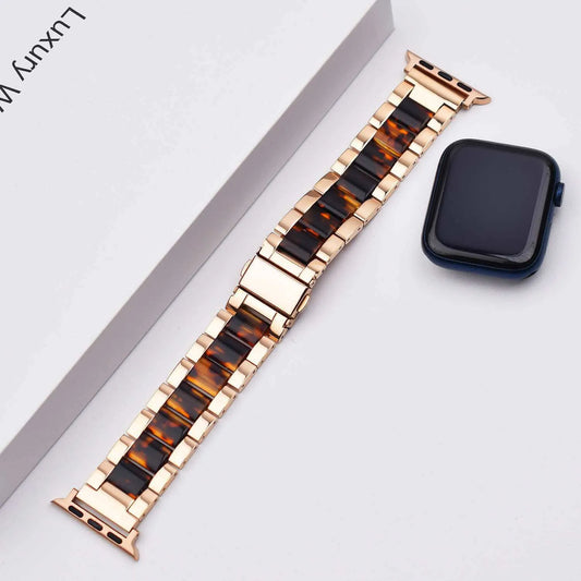 Colorful Resin Apple Watch Band - Rose Gold with Tortoiseshell Accents