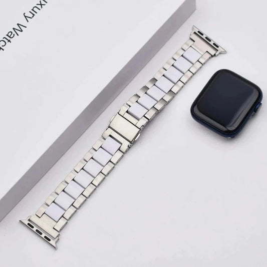 Colorful Resin Apple Watch Band - Silver with White Accents