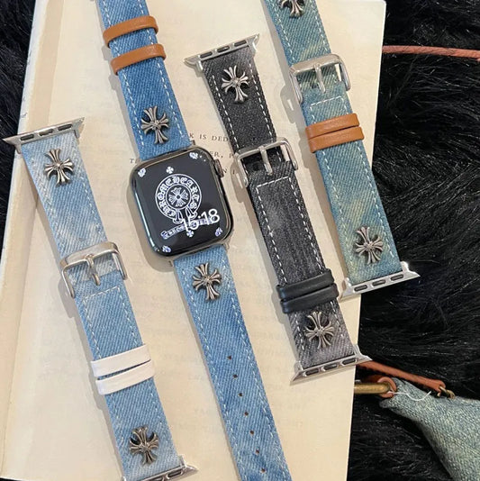 Denim Apple Watch Band - Retro Tie-Dye Style