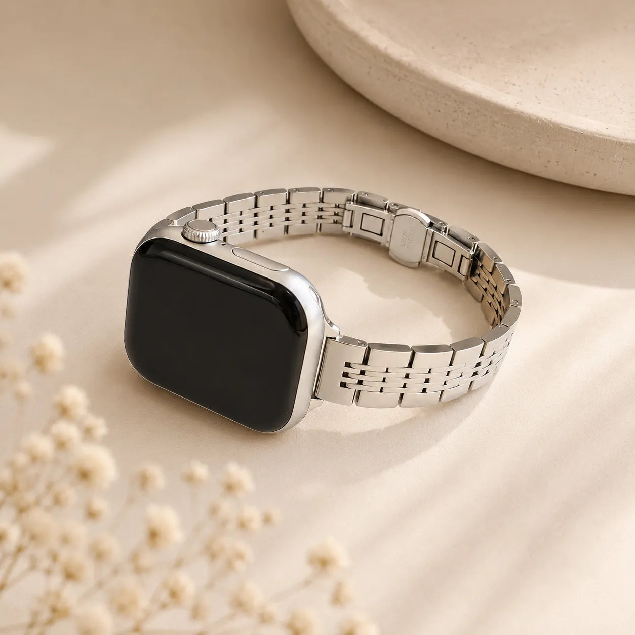 Dressy Silver Apple Watch Bracelet for Women side