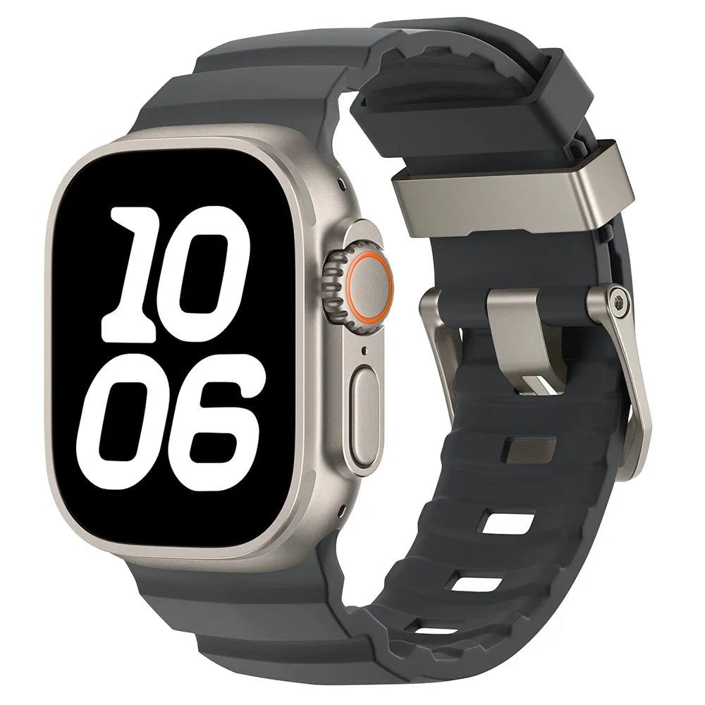 Durable Rubber Apple Watch Band Graphite & silver