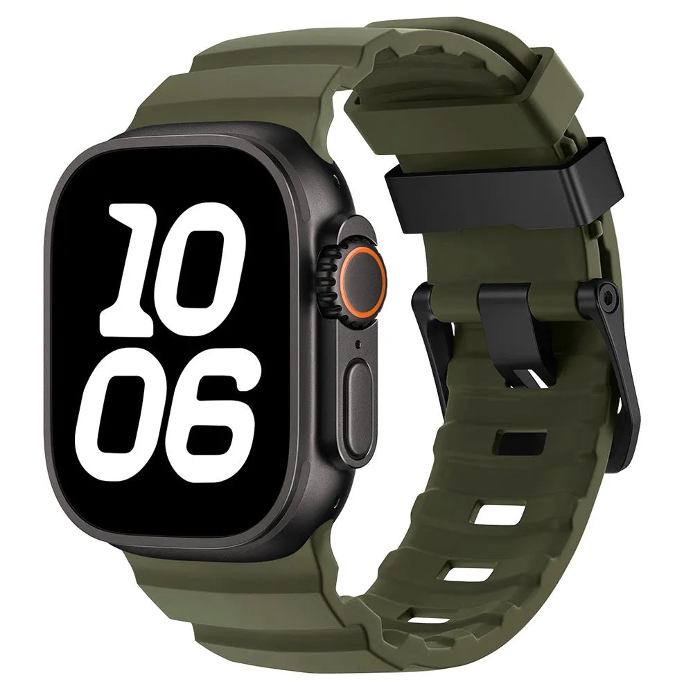 Durable Rubber Apple Watch Band army green & black
