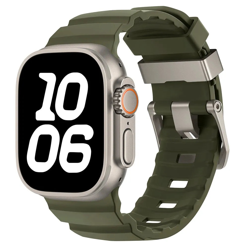 Durable Rubber Apple Watch Band army green & silver
