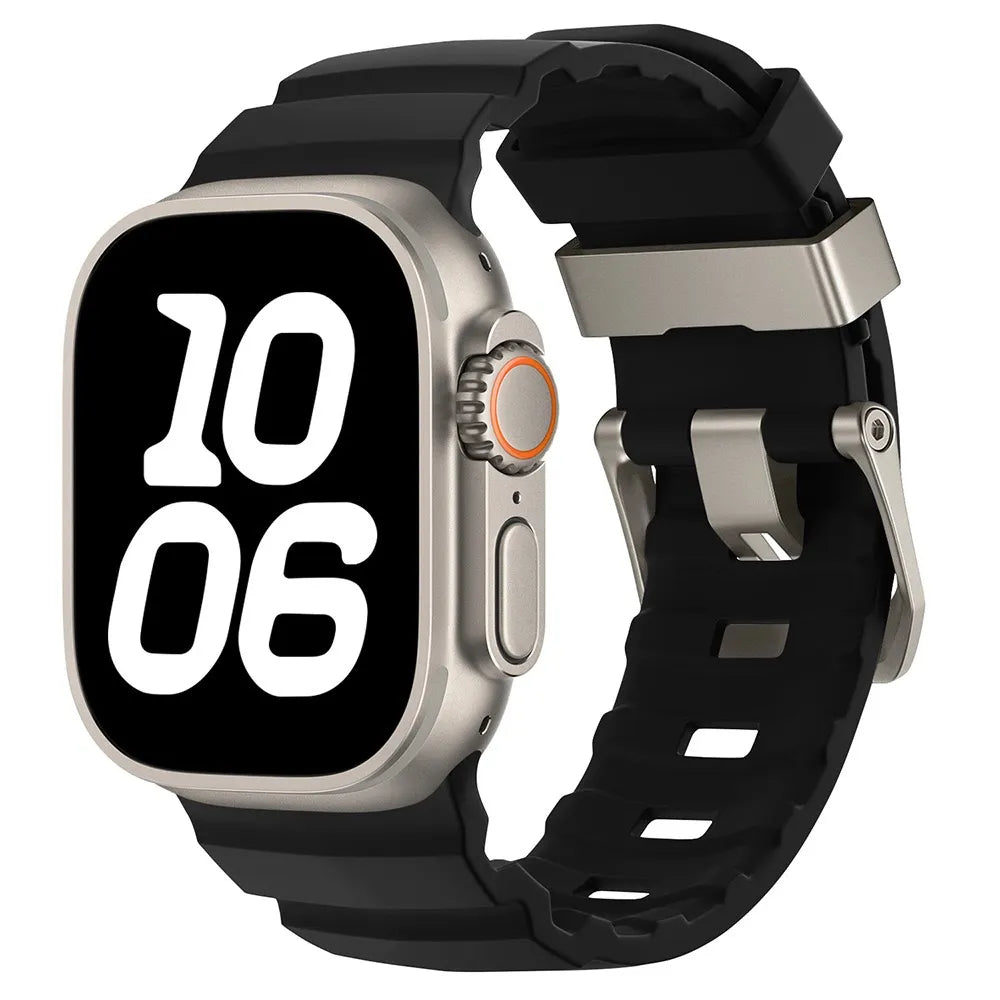 Durable Rubber Apple Watch Band black & silver