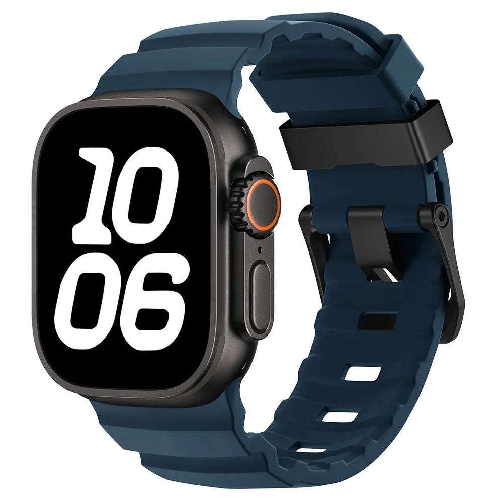 Durable Rubber Apple Watch Band blue & black