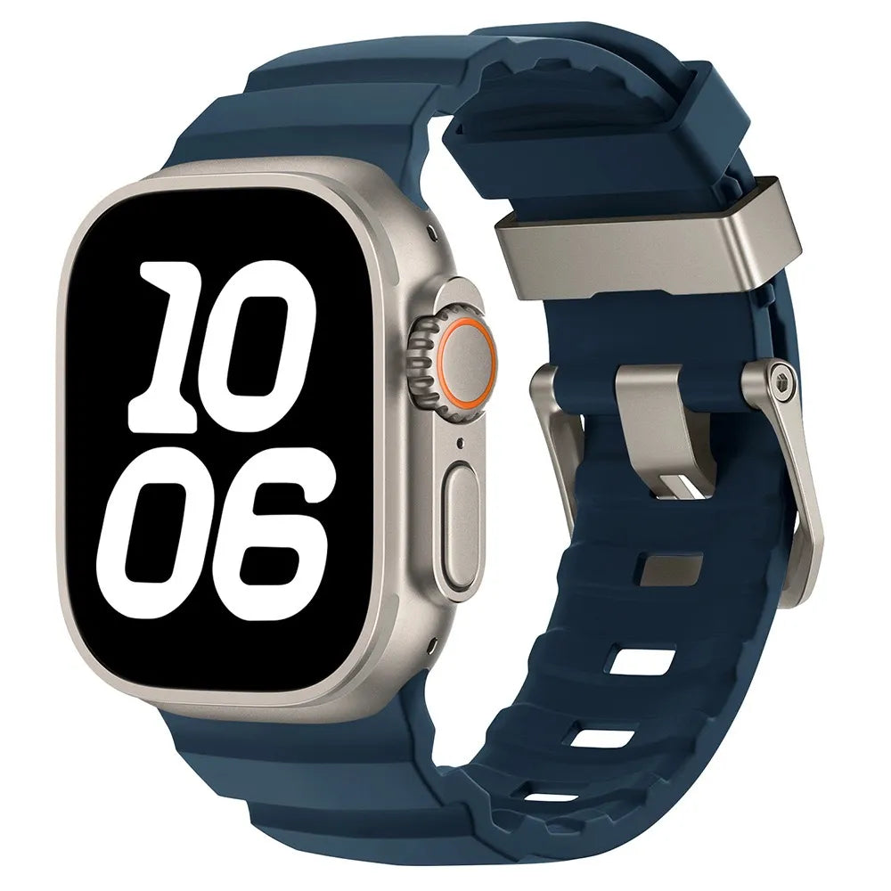 Durable Rubber Apple Watch Band blue & silver