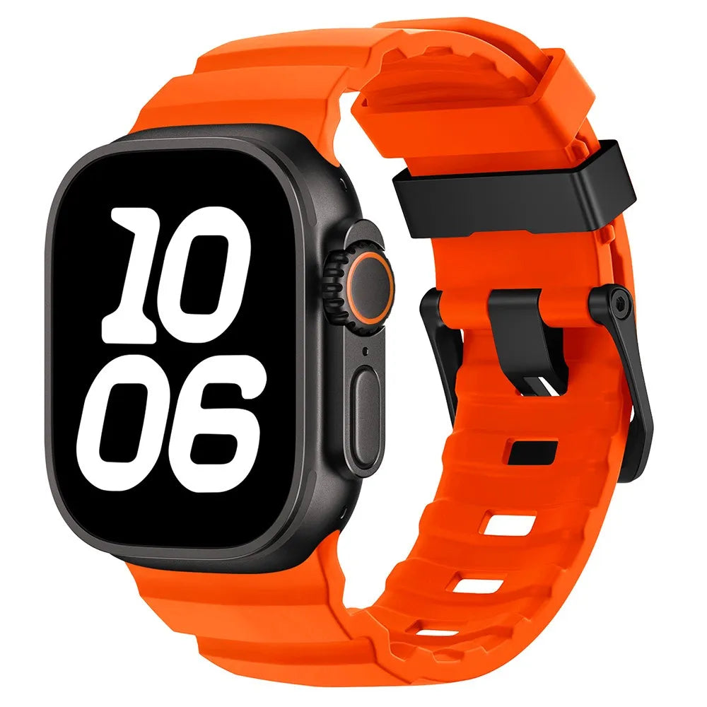 Durable Rubber Apple Watch Band coral & black