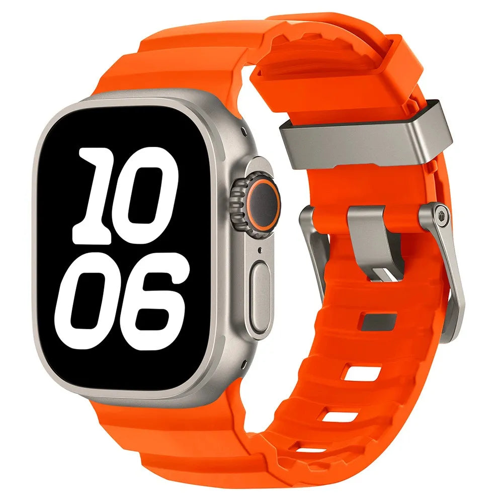Durable Rubber Apple Watch Band coral & silver