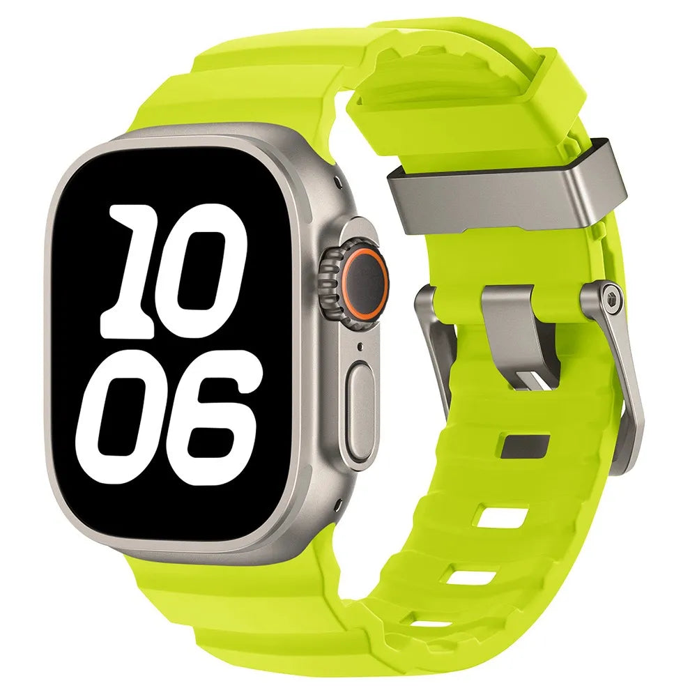 Durable Rubber Apple Watch Band green & silver